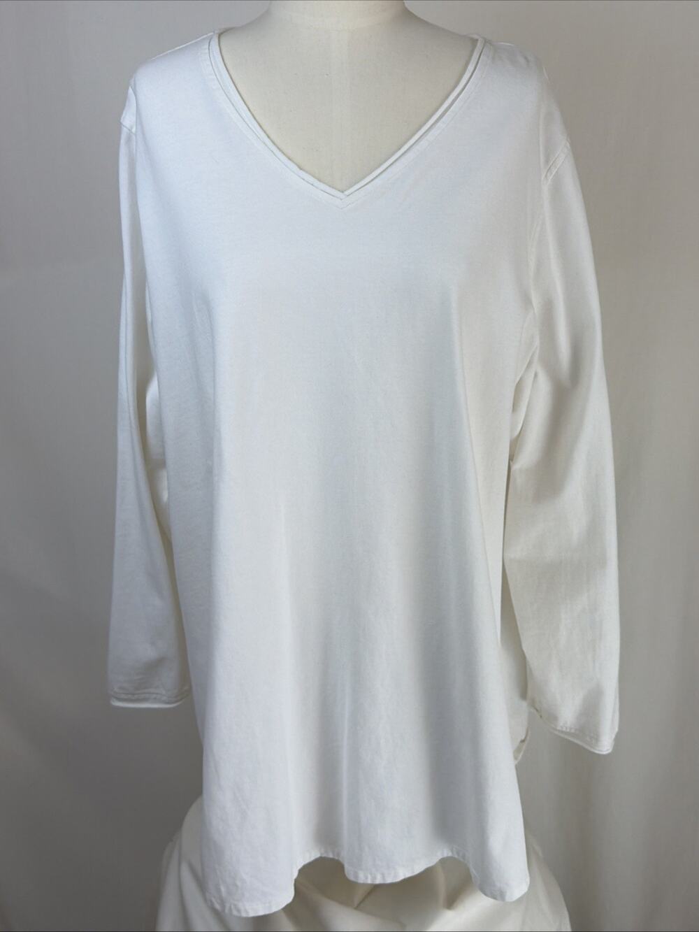 NWT Kleen Cream Long Sleeve V-Neck Swing 100% Cotton Top #0723 1X